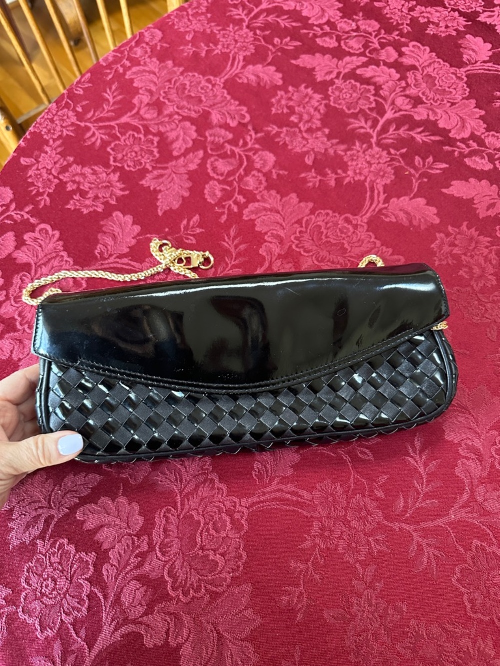Bally Black Patent & Leather Woven Long Clutch w/ Unbranded Chain - Picture 9 of 10